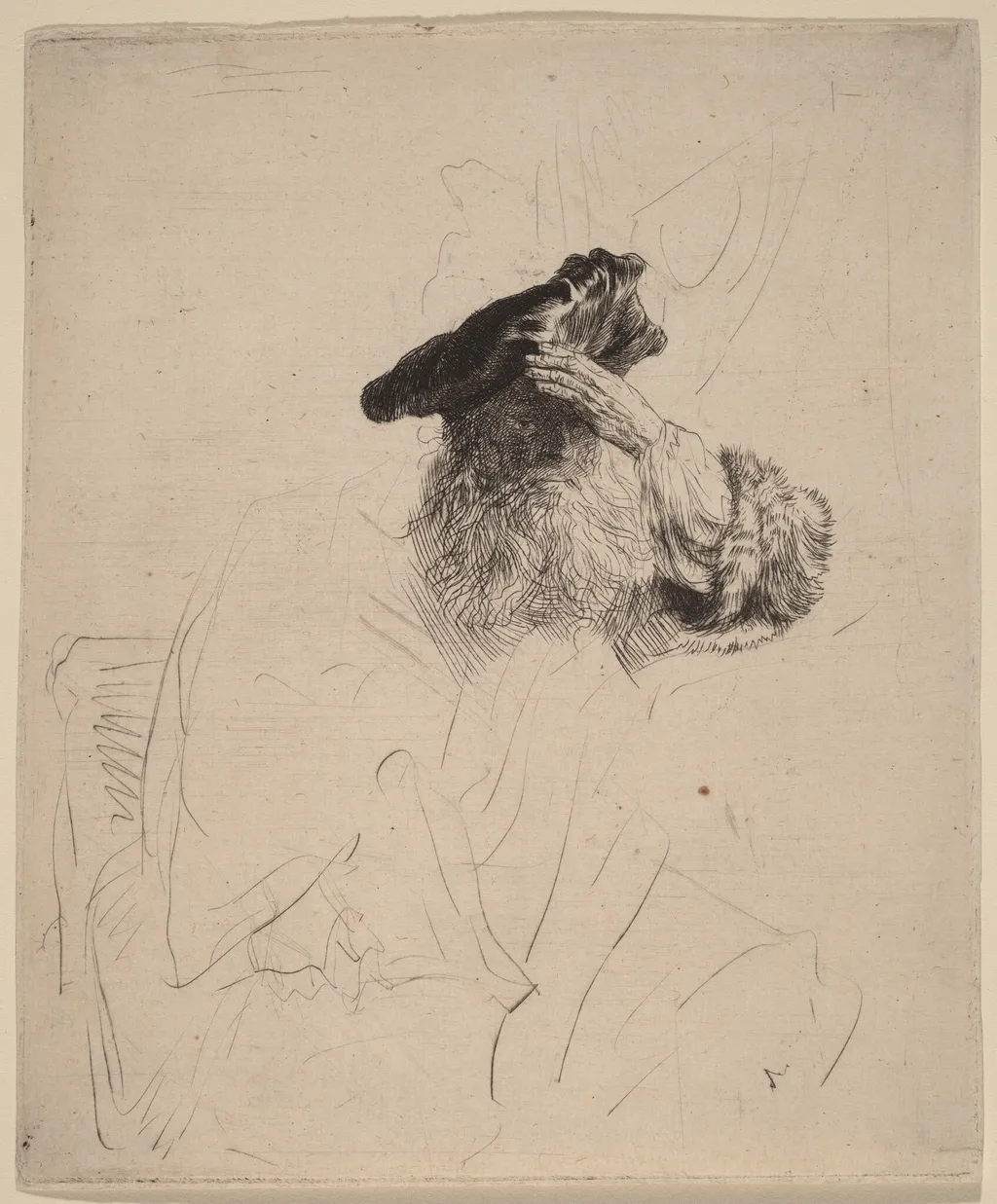 Old Man Shading His Eyes with His Hand, by Rembrandt, ink, 1639