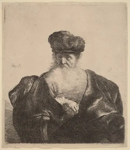 Old Man with Beard, Fur Cap, and Velvet Cloak, by Rembrandt
