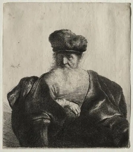 Old Man with Beard, Fur Cap, and Velvet Cloak, by Rembrandt