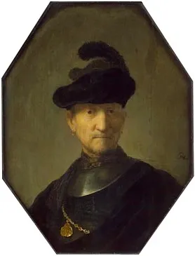 Old Soldier, by Rembrandt, oil, 1630