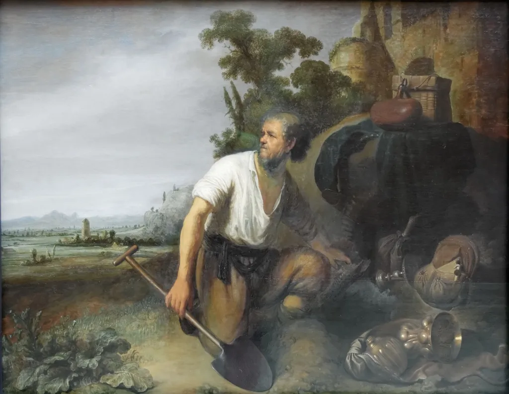 Parable of the Hidden Treasure, by Rembrandt, oil, 1630