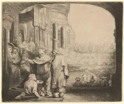 Peter and John Healing the Cripple at the Gate of the Temple, by Rembrandt