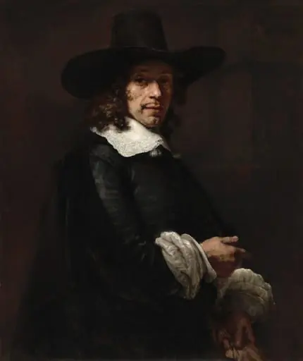 Portrait of a Gentleman with a Tall Hat and Gloves, by Rembrandt