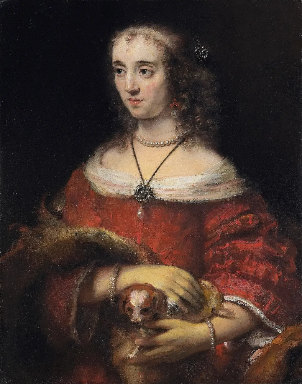 Portrait of a Lady with a Lap Dog, by Rembrandt, oil, 1665
