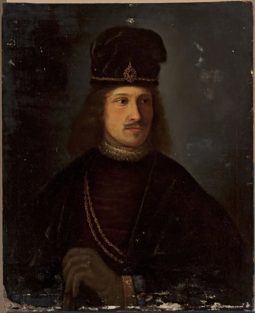 Portrait of a man in a tall cap, by Rembrandt