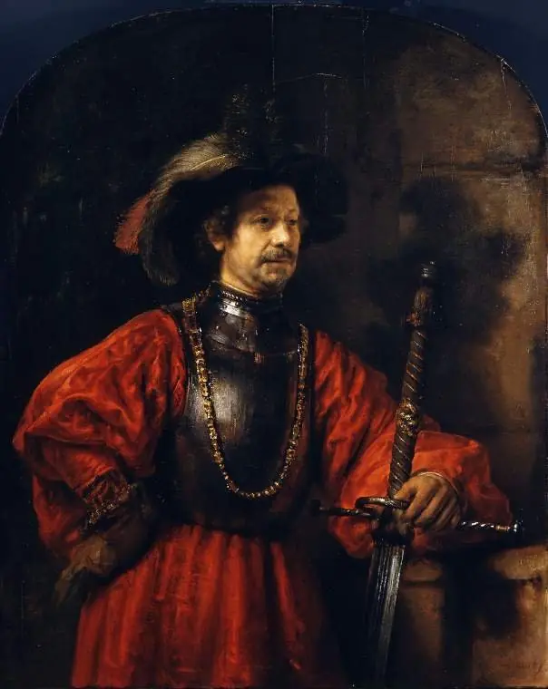 Portrait of a man in military costume, by Rembrandt