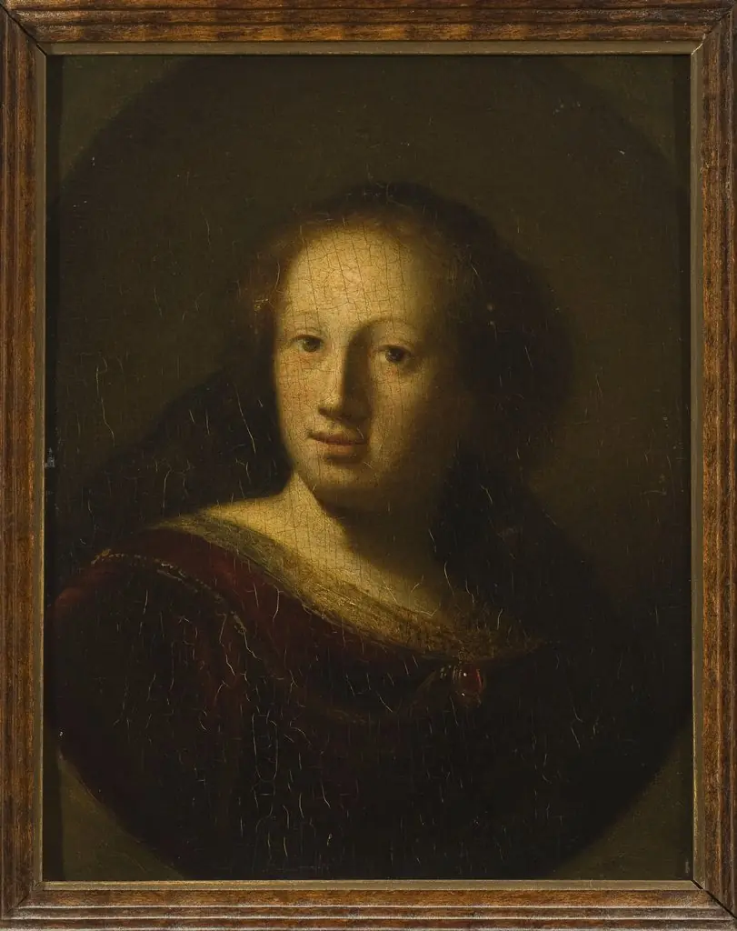 Portrait of a woman with a ruby pendant, by Rembrandt