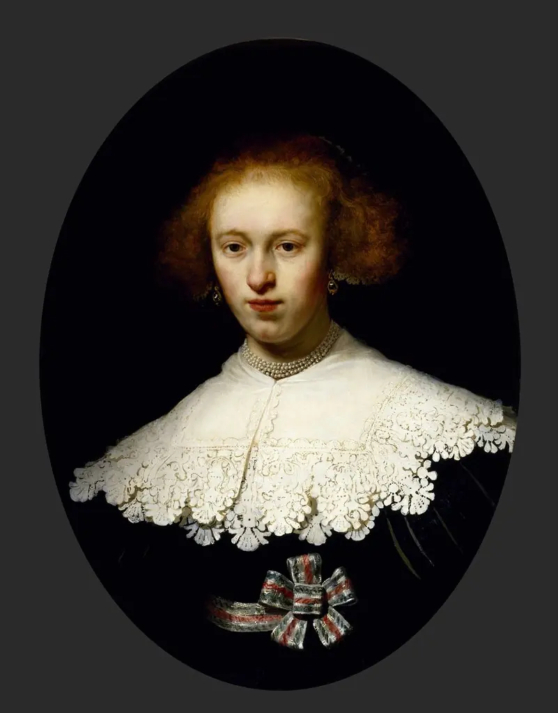 Portrait of a Young Woman (formerly seen as oval portrait of Oopjen Coppit), by Rembrandt