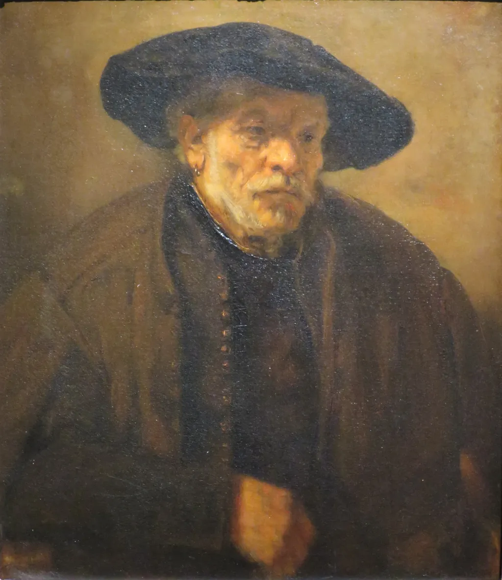 Portrait of an Old Man with Beret, by Rembrandt, oil, 1654