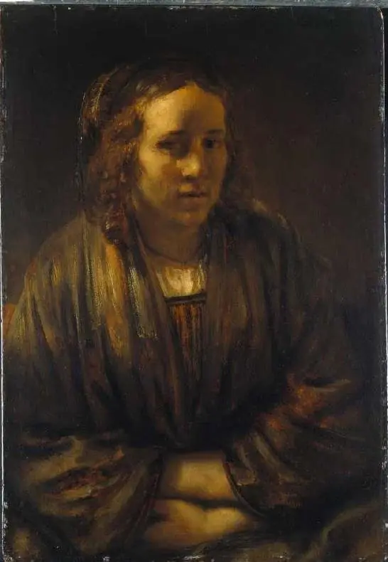 Portrait of Hendrickje Stoffels in silk wrap, by Rembrandt