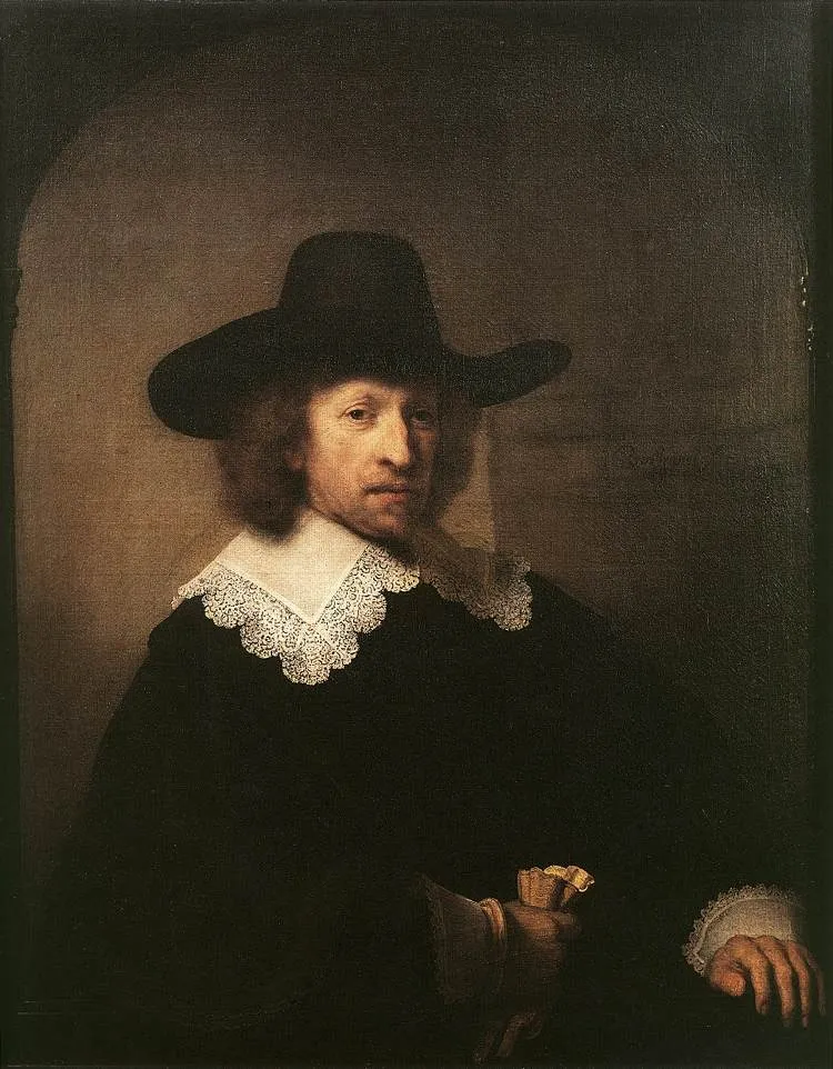 Portrait of Nicolas van Bambeeck in a Picture Frame, by Rembrandt, oil, 1641