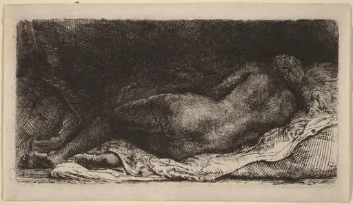 Reclining Female Nude, by Rembrandt