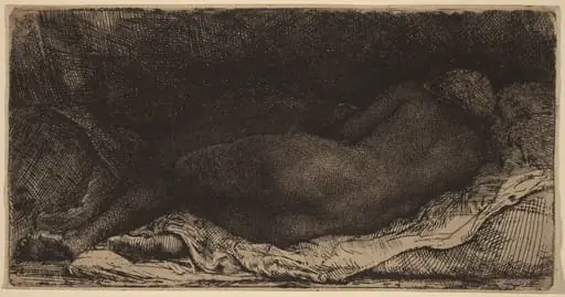Reclining Female Nude, by Rembrandt