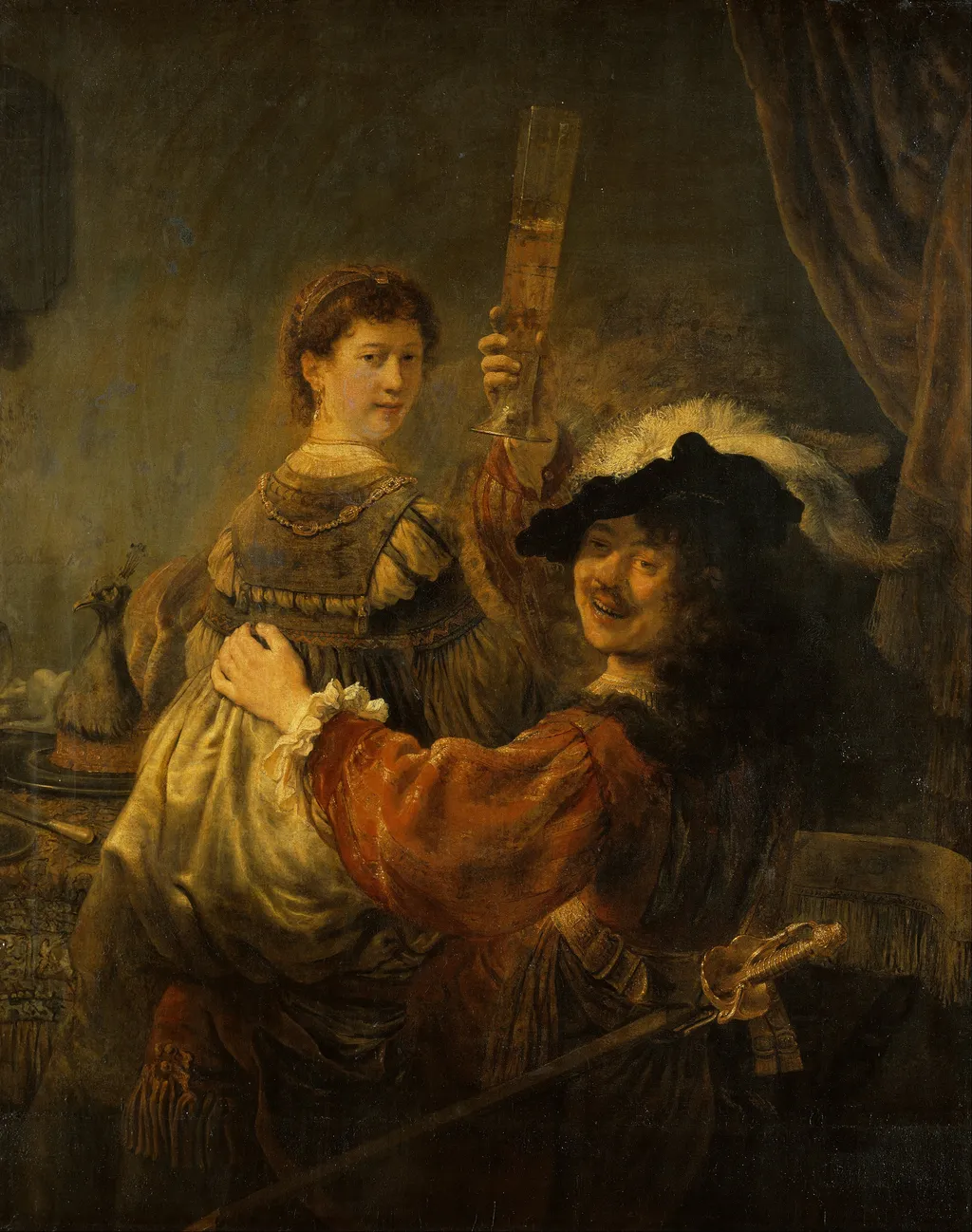 Rembrandt and Saskia in the parable of the Prodigal Son, by Rembrandt, oil, 1635