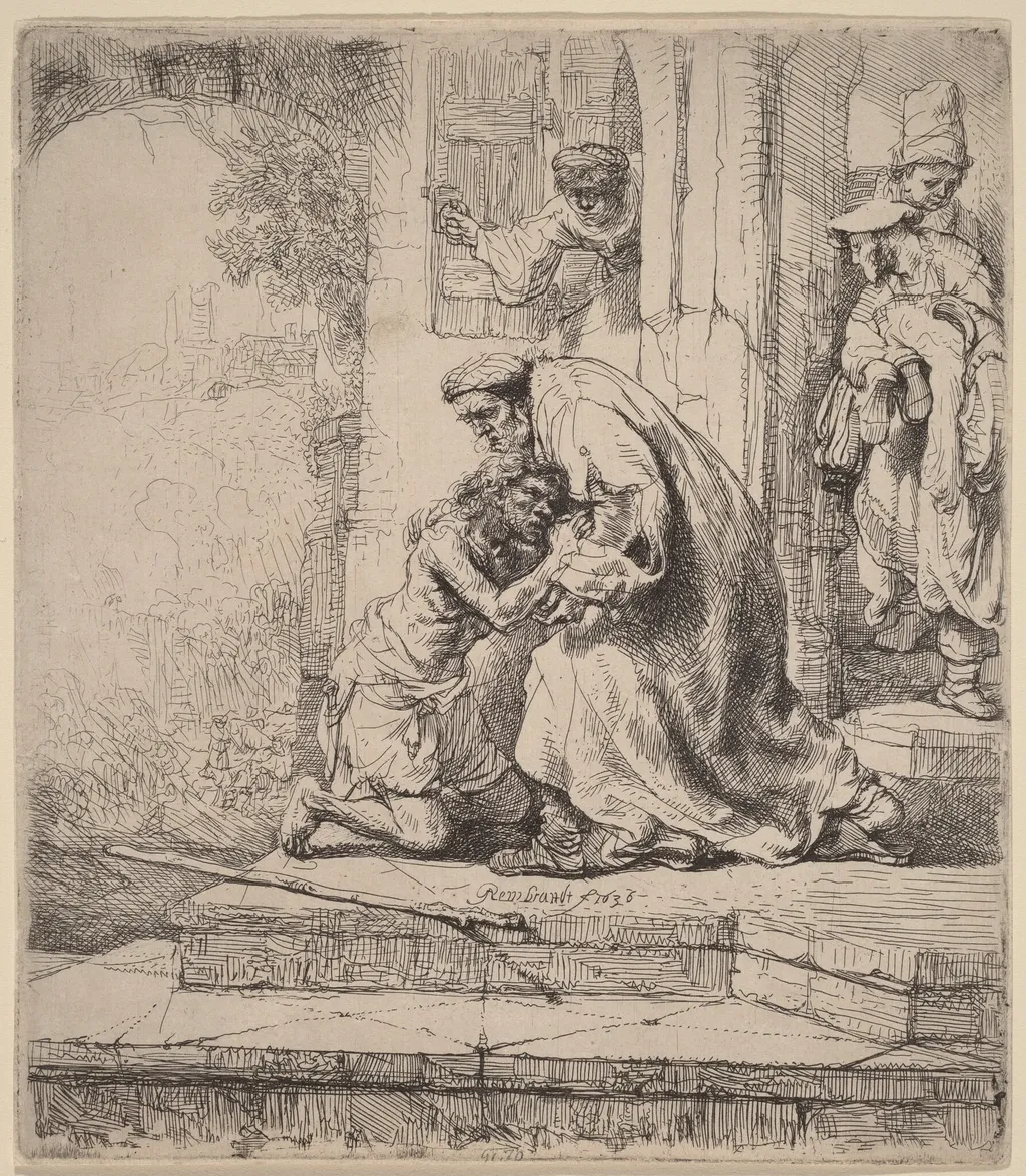 Return of the Prodigal Son, by Rembrandt, ink, 1636