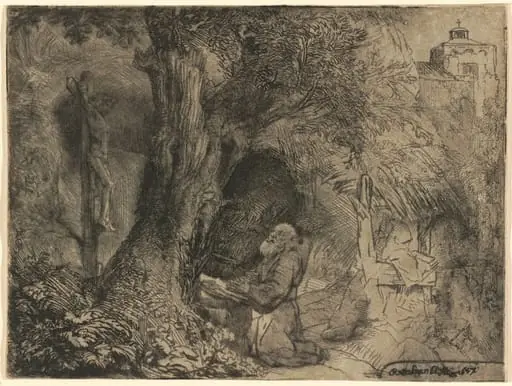Saint Francis beneath a Tree Praying, by Rembrandt