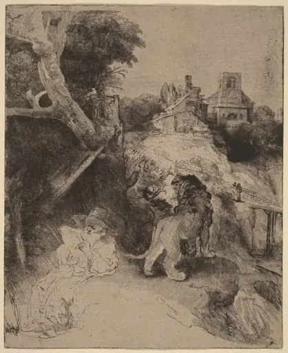 Saint Jerome Reading in an Italian Landscape, by Rembrandt