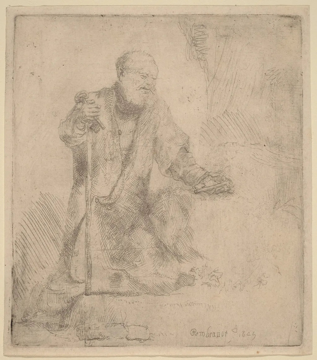 Saint Peter in Penitence, by Rembrandt, ink, 1645