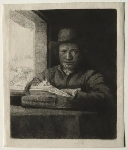 Self-Portrait Drawing at a Window, by Rembrandt