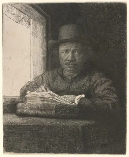 Self-Portrait Etching at a Window, by Rembrandt