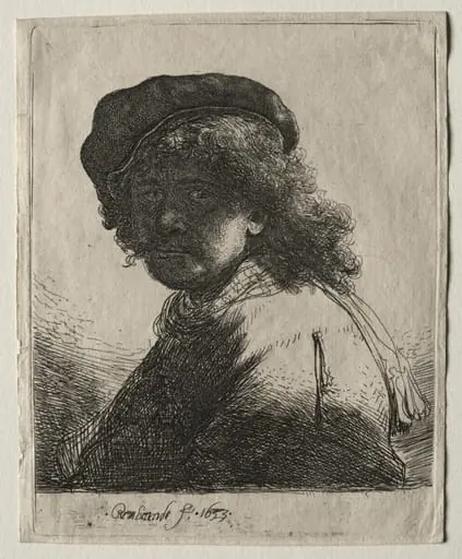 Self-Portrait in a Cap and Scarf with the Face Dark: Bust, by Rembrandt