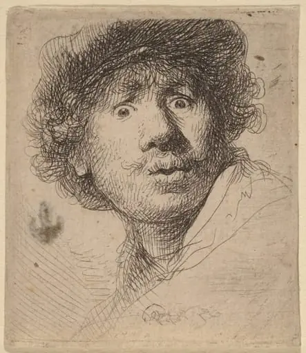 Self-Portrait in a Cap, Open-Mouthed, by Rembrandt