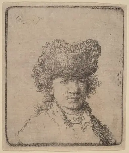 Self-Portrait in a Fur Cap, by Rembrandt