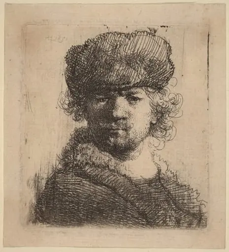 Self-Portrait in a Heavy Fur Cap, by Rembrandt