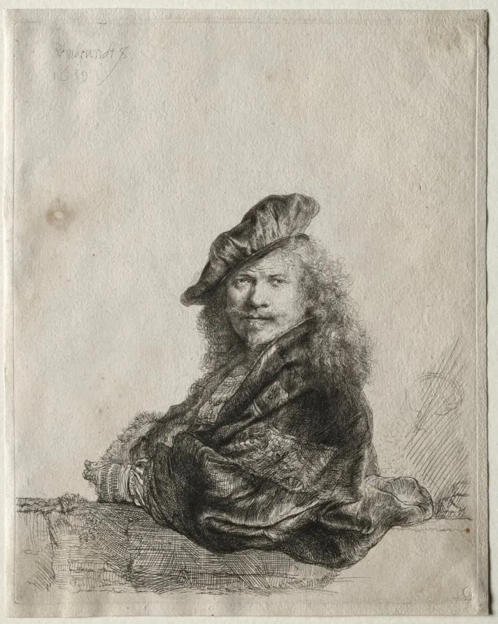 Self-Portrait Leaning on a Stone Sill, by Rembrandt, 1639