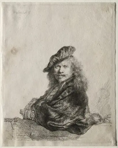 Self-Portrait Leaning on a Stone Sill, by Rembrandt