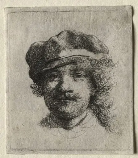 Self-Portrait Wearing a Soft Cap: Full Face, Head Only, by Rembrandt