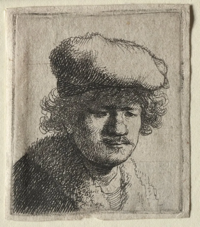 Self-Portrait with Cap Pulled Forward, by Rembrandt, 1631