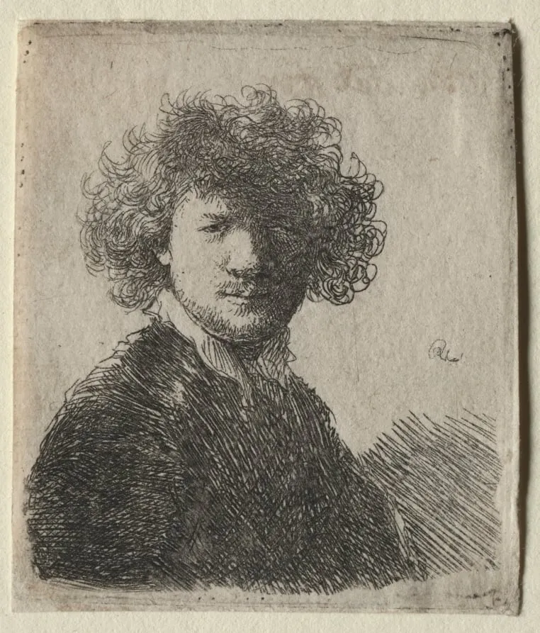 Self-Portrait with curly hair and white collar: Bust, by Rembrandt, 1630