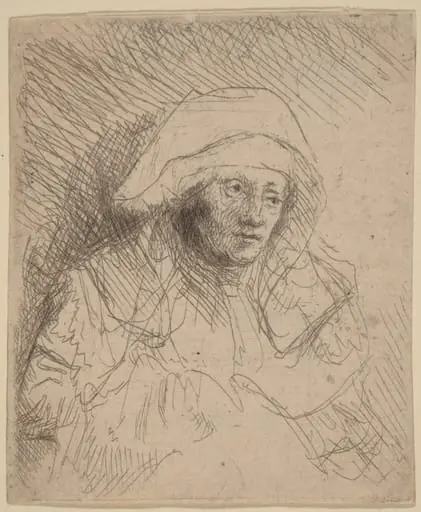 Sick Woman with a Large White Headdress (Saskia), by Rembrandt