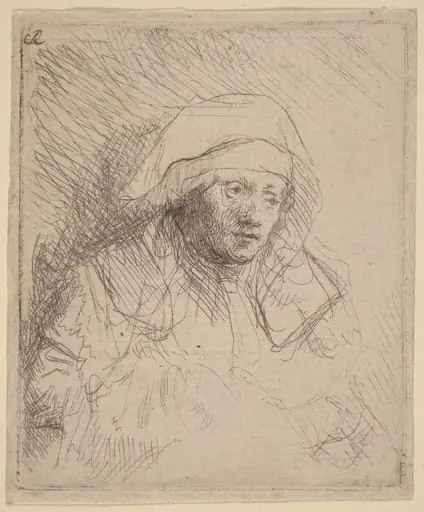 Sick Woman with a Large White Headdress (Saskia), by Rembrandt