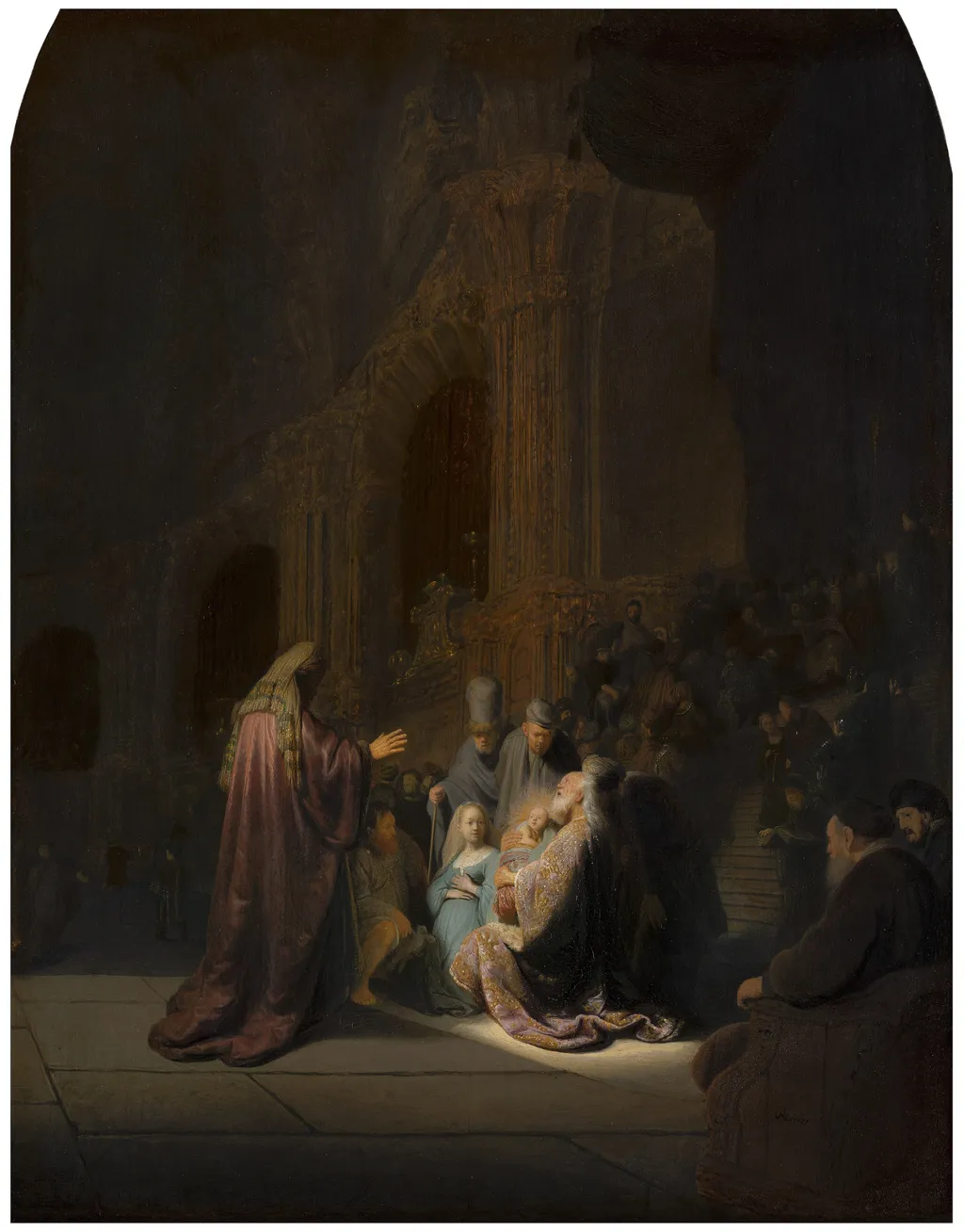Simeon's song of praise, by Rembrandt, oil, 1631