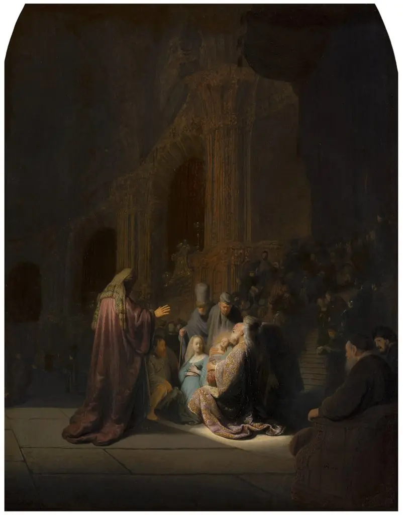 Simeon's song of praise, by Rembrandt