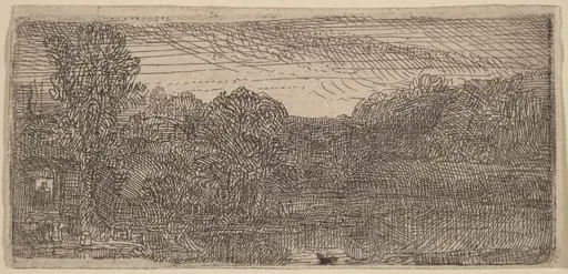 Small Gray Landscape: a House and Trees beside a Pool, by Rembrandt