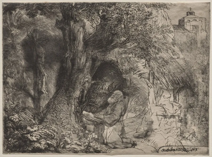 St. Francis Beneath a Tree Praying, by Rembrandt, 1657
