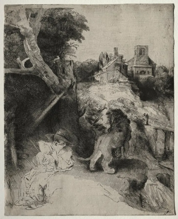 St. Jerome Reading in an Italian Landscape, by Rembrandt, 1653