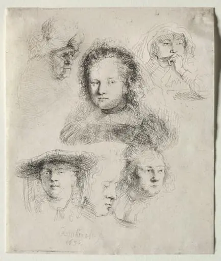 Studies of the Head of Saskia and Others, by Rembrandt