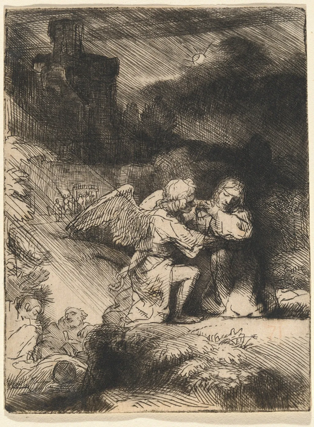 The Agony in the Garden, by Rembrandt, ink, 1657