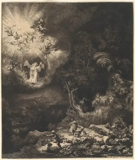 The Angel Appearing to the Shepherds, by Rembrandt