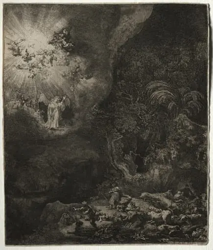 The Angel Appearing to the Shepherds, by Rembrandt