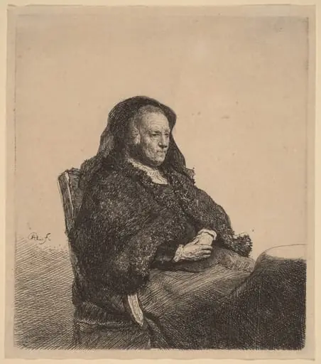 The Artist's Mother Seated at a Table, Looking Right, by Rembrandt