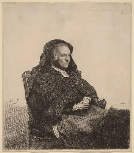 The Artist's Mother Seated at a Table, Looking Right, by Rembrandt