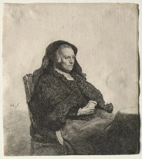 The Artist's Mother Seated at a Table, Looking Right: Three Quarter Length, by Rembrandt