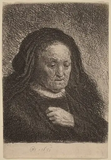 The Artist's Mother with Her Hand on Her Chest, by Rembrandt