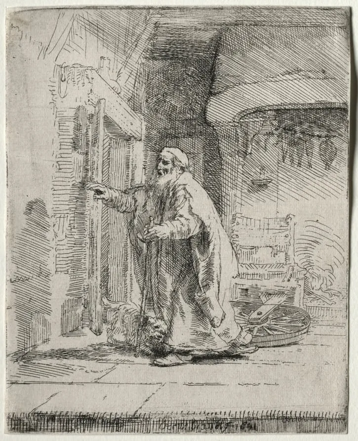 The Blindness of Tobit: The Larger Plate, by Rembrandt, 1651