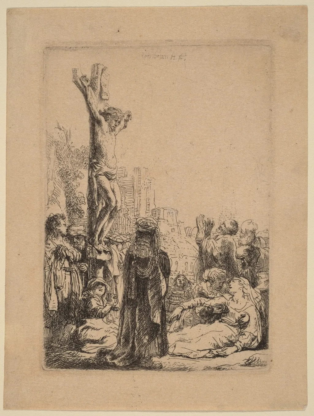 The Crucifixion: Small Plate, by Rembrandt, ink, 1635